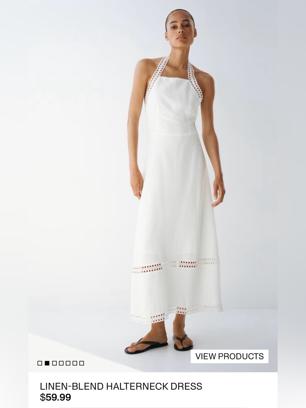 H&M White Halter Eyelet Maxi Dress
